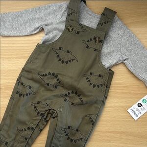 Carters Dinosaur Overalls with Gray Shirt